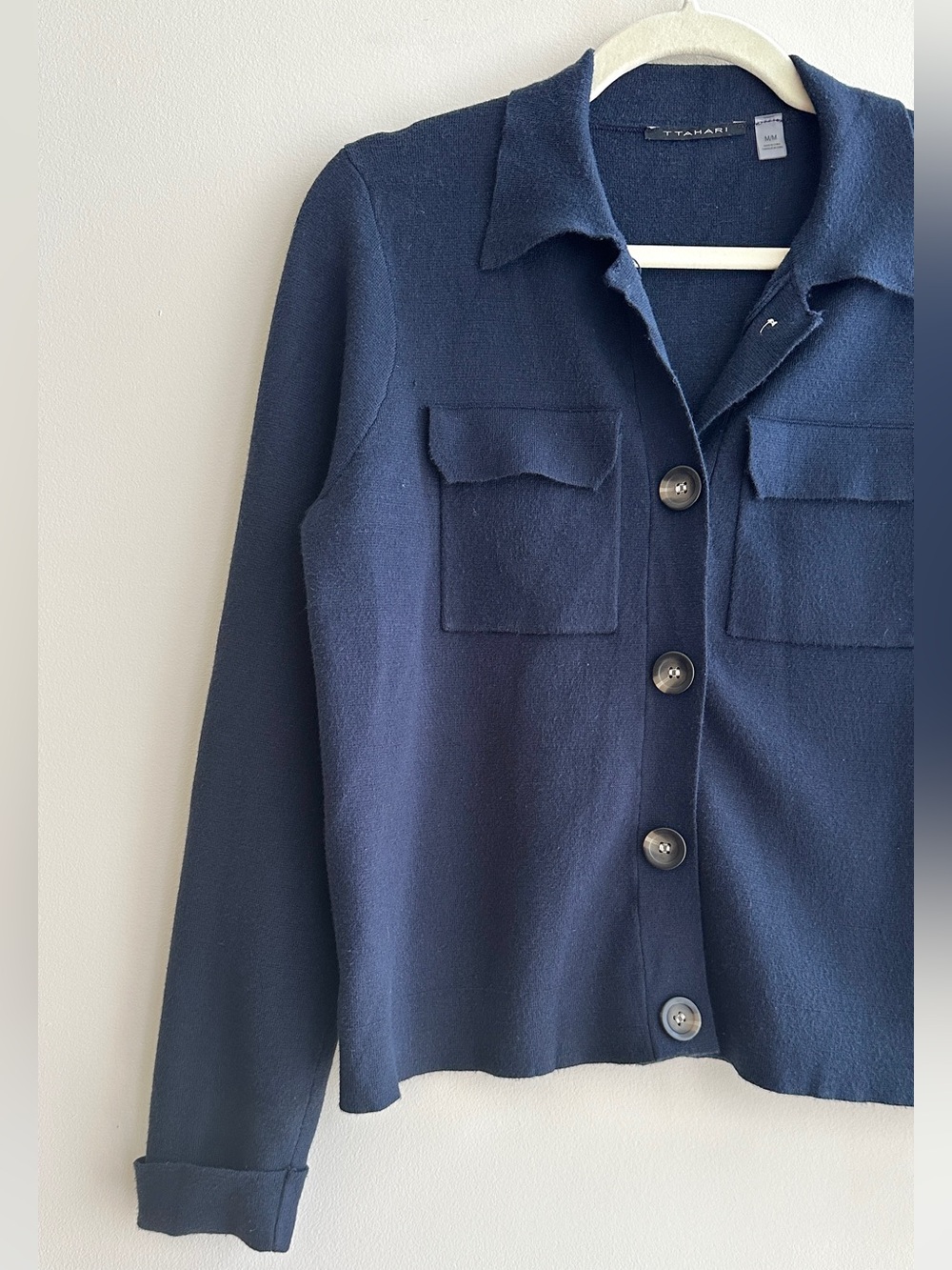 T Tahari Women’s Navy Blue Button Down Cardigan Sweater Jacket, Size Medium - Picture 2 of 16